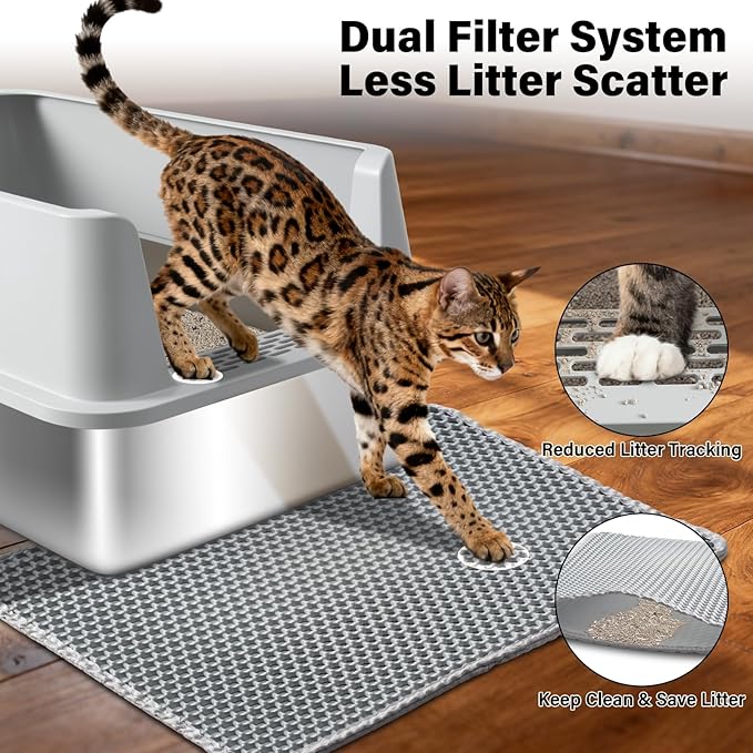 2Pack Stainless Steel Litter Box, XL Extra Large Cat Litter Boxes for Big Cats, Metal Litter Box with Lid High Sides, Leak-Proof, Never Absorbs Odors, Easy Cleaning, Non-Stick, Scoop Included