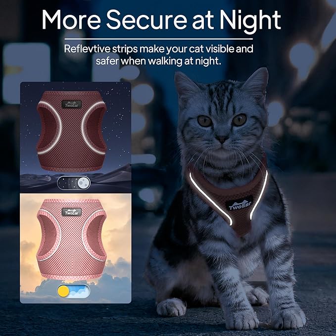 TwoEar Cat Harness and Leash, Soft Dog Vest Harness Adjustable, Breathable Mesh Step-in Puppy Walking Jacket Reflective Easy Control for Extral Small Pets for Outdoor Walking (XXXS, Pink)