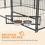 PawHut Outside Dog Kennel, 6.9' x 4.6' x 5' Puppy Play Pen with Canopy, Garden Playpen Fence Crate Enclosure Cage Rotating Bowl, for Dogs, Chickens, Ducks, Black