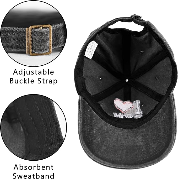 Embroidered Baseball Cap Adjustable Vintage Washed Distressed Denim Baseball Hat for Women Men