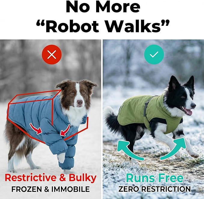 Dog Winter Coat, Warm Puffer Jacket with Fur-Safe Buckle & Leash Hole for Cold Weather, Water-Repellent Snow Vest, Breathable Thermal Apparel for Hiking & Active Dogs (Green, Small)
