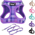 PUPTECK Dog Harness and Leash Set for Small Medium Dogs No Pull Step-in Soft Mesh Puppy Cat Vest Harnesses Reflective at Night, Plaid Pattern Purple S