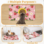 Dog Bowl Mat,Strawberry Pet Feeding Mat for Floors Waterproof,White Daisy Absorbent Dogs Placemat for Food and Water Quick Dry Pet Cat Feeding Mats with Non Slip Bottom 12" x 20"