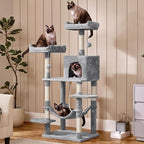 Yaheetech 59in Cat Tree for Multiple Cats, Multi-Level Activity Tower w/Hammock, Condo, Perches, Extended Platforms for Climbing & Jumping –Heavy Duty Cat Tower w/Scratching Posts & Dangling Balls