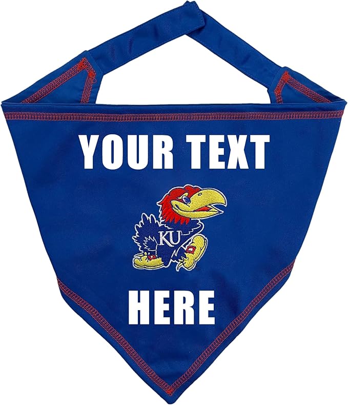 Pets First NCAA Kansas Jayhawks Personalized Tie Around Bandana for Dogs & Cats, Size Large/X-Large. Custom Dog Bandana Scarf Bib for Pet Cat Dog. The Ultimate Game-Day & Party Customizable Bandana