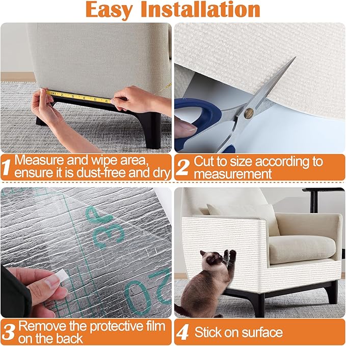 Cat Scratch Furniture Protector - 118" x 17" Trimmable Self-Adhesive Cats Claws Scratch Pads, DIY Cat Climbing Couch Protector for Scratch Post Cat Tree Replacement Indoor (Cream White)