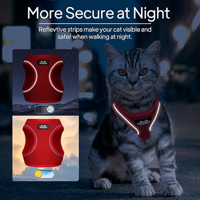TwoEar Dog Vest Harness Reflective, No-Pull Pet Harness Easy Control with Breathable Mesh, Soft Puppy Step-in Harness No-Choke for Outdoor Walking, Training for Small Dogs, Cats(XS, Red)