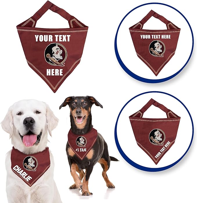 NCAA Florida State Seminoles Personalized Tie Bandana for Dogs & Cats, Size Large/X-Large. Custom Dog Bandana Scarf Bib for Pet Cat Dog. The Ultimate Game-Day & Party Customizable Bandana