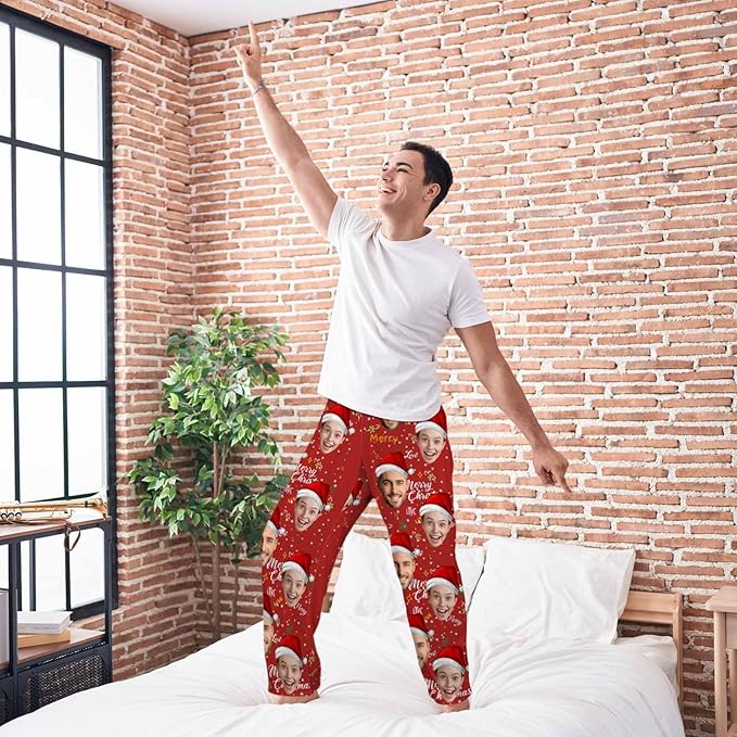 MyPupSocks Customized Face Pajamas Pants Sleep Bottoms for Men Women XS-2XL