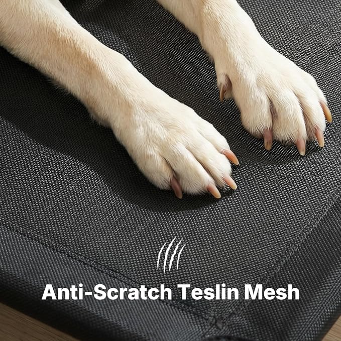 Veehoo Outdoor Elevated Dog Bed, Extra Large Raised Dog Bed with Headrest Sides, Washable Cooling Dog Cot with Non-Skid Feet, Breathable Mesh, Pet Hammock for Indoor or Camping, 47", Black