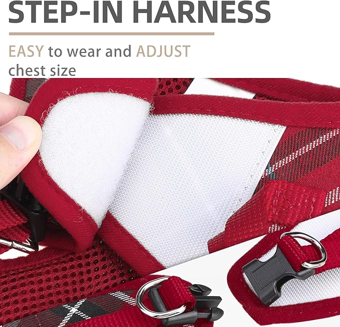 PUPTECK Adjustable Dog Harness Collar and Leash Set Step in No Pull Pet Harness for Small Medium Dogs Puppy and Cats Outdoor Walking Running, Soft Mesh Padded Reflective Vest Harnesses, Red M