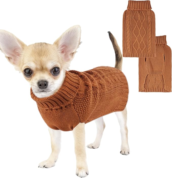 Dog Sweaters for Small Dogs Winter Dog Clothes for Chihuahua Yorkie Warm Puppy Sweater Knitted Pet Clothes Cute Doggy Cat Outfit for Thanksgiving (Brown, X-Small)