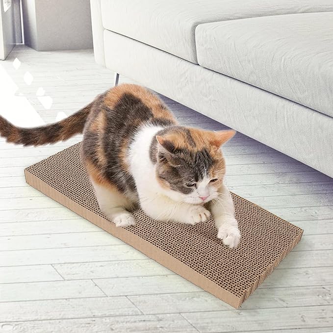 PrimePets Cat Scratcher Cardboard for Indoor Cats, 3 in 1, Cat Scratch Pad with Box, Cat Scratching Board, Reversible Corrugated, Furniture Protector, Catnip Included