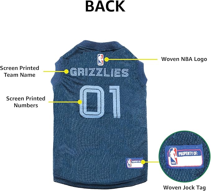 Pets First NBA MEMPHIS GRIZZLIES DOG Jersey, Small - Tank Top Basketball Pet Jersey