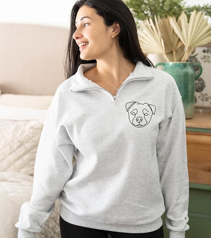 Chillever Personalized Embroidery Sweatshirt With Dog Photo for Women, Custom Dog Mom Sweatshirt, Dogs Mom Gifts