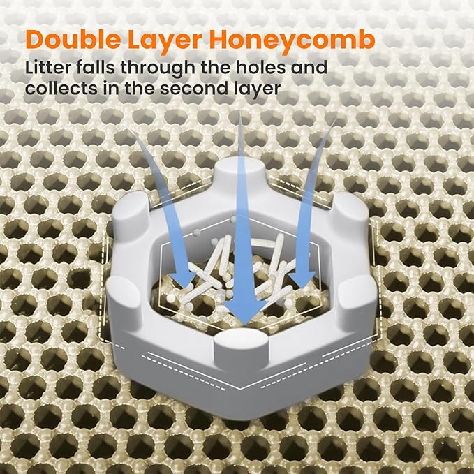 Small Cat Litter Mat, 20x14’’ Double Layer Honeycomb Cat Litter Box Mat, Non Slip Waterproof Urine Proof Litter Trapping Mat for Floor, Kitty Litter Pad, Indoor Pet Supplies, Beige