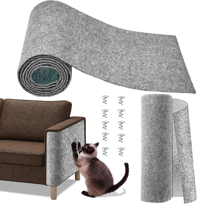 Cat Scratch Couch Furniture Protector,Trimmable Self-Adhesive Cats Claws Scratch Pads, Sisal DIY Climbing Couch Protector for Scratch Post Cat Tree Replacement Indoor(Light Gray, 78.7"x15.8")