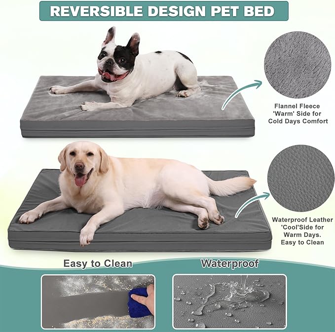 Waterproof XXL Dog Beds Large Sized Dog, Outdoor Orthopedic Washable Crate Pad 48 inch, Jumbo XXLarge Foam Pet Bed with Removable Cover Reversible, Durable Anti-Slip Kennel Pad, 47"x29", Gray