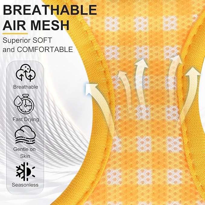 AIITLE Breathable Mesh Dog Vest Harness, No Pull Escape Proof Vest Harnesses with Reflective Bands, Adjustable Plaid Pet Outdoor Harnesses for Small and Medium Dogs Yellow M