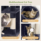Globlazer Corner Cat Tree 66 inch Multi-Level Climbing Tower Kitty Condos Cat Scratching Tower for Indoor Multiple Cats with Large Platform, 3 Cat Caves, F66, Dark Grey