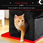 PEQULTI Cat Tree Gothic Cat Tower for Indoor Cats with Private Cozy Cat Condo, Natural Sisal Scratching Posts and Plush Pom-pom for Small Cats Black