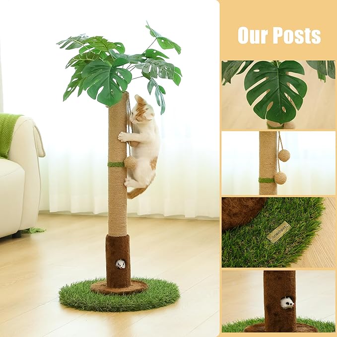 Cat Scratching Post for Indoor Cats and Kitten - 35.43" Tall Cat Scratching Post with Sisal Rope,Palm Tree Cat Scratch Post with Hanging Ball