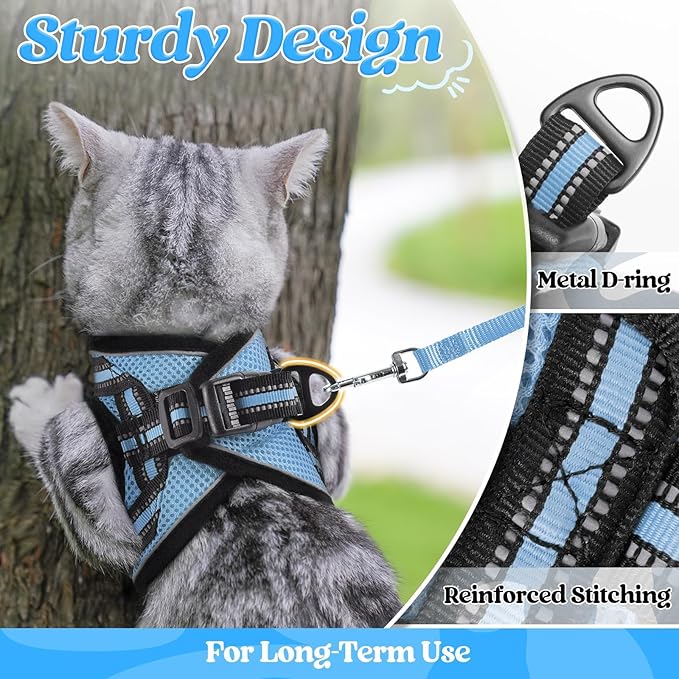rabbitgoo Cat Harness and Leash Set for Walking Escape Proof, Adjustable Soft Kittens Vest with Reflective Strip for Cats, Comfortable Outdoor Vest, Light Blue, S