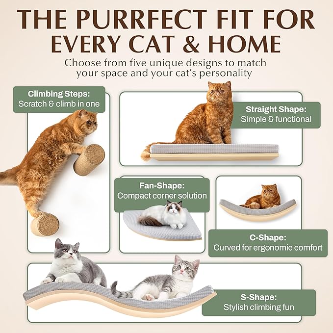 Extra Large 23.6”x12.6” CALLICO HAVEN- Stylish Cat Wall Shelves with Cushion, Modern Wall-Mounted Cat Tree Furniture, Window Cat Shelf & Perch, Sturdy/Hidden Mounts, Washable Cover - Flat Shape