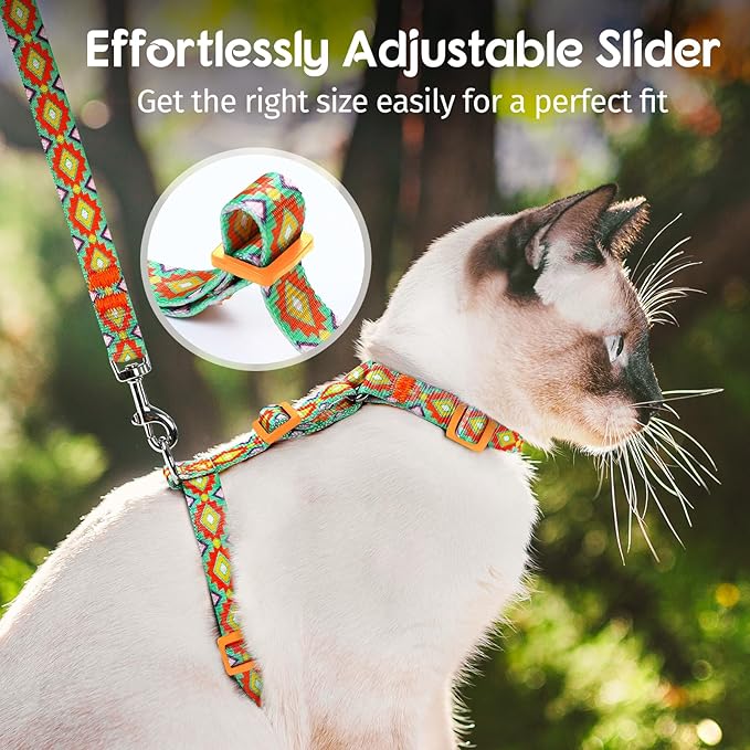 Dooradar Cat Harness and Leash, Escape Proof Adjustable Kitten Vest, Lightweight Soft Pet Straps, Easy Wearing for Small Medium Kitty Safe Walking Travel Control, Multicolor, S