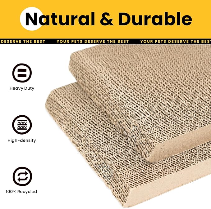 A-Frame Cat Scratchers for Indoor Cats, Wood Frame & Recycled Cardboard Scratch Pad, Dual-Sided Vertical Horizontal Scratching Board, Space-Saving Furniture Protector for Sofa Walls, Medium
