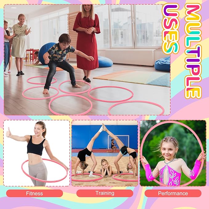 Shappy 6 Pcs Exercise Hoop Detachable Adjustable Plastic Toy Playground Toys Colored Hoop Circles for Teens Games Gymnastics Dog Agility Equipment Party Decor