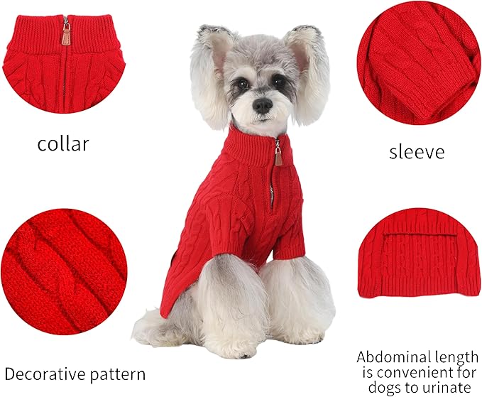 Small/Medium Dog Sweater, Warm Dog Winter Coat w/Sleeves, Comfortable High Neck Premium Dog Clothes for Schnauzer-Best for Holidays, Daily Walks M Red