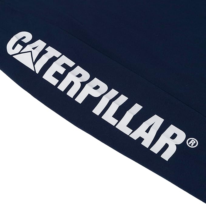 Caterpillar Trademark Banner Long Sleeve Tee Shirts for Men with Center Back Neck Wire Management Loop and Cat Workwear Logo