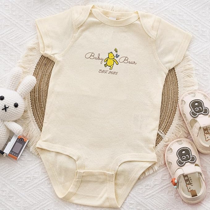 COUPLEHOODIES Personalized Baby Onesie Bodysuit – Custom Embroidery Gift for Pregnancy Reveal Baby Shower or First Grandchild