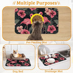 Pet Feeding Mat,Pink Flamingo Absorbent Dog Cat Food Mat Palm Leaves Dog Mat with Rubber Backing,Non-Slip Water Bowl Placemat,Pet Supplies 16" x 24"
