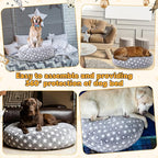 Youyole Large Washable Round Dog Bed Cover Replacement Waterproof 45 x 45 x 11 in Round Donut Bed Cover for Dog Soft Gray Pet Beds Protector Sheet with Lovely Star Print for Donut Beds & Pet Couch