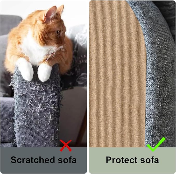 Cat Scratching Carpet Mat, Self-Adhesive Trimmable Cat Climbing Post Covered Pad Replacement for DIY Cat Tree Shelf Steps Couch Corner Wall Cat Scratcher Furniture Protector (Khaki, 78.7x15.8Inch)