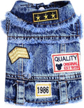 Cool Dog Jean Jacket Small Puppy Outfits Frenchie Clothes Denim Coats for Small Medium Dogs Cats Boys Girls Pet Vest Dog Shirt Clothing Doggy Costume (Blue Print, XS（Suggest 2-4 lbs）)