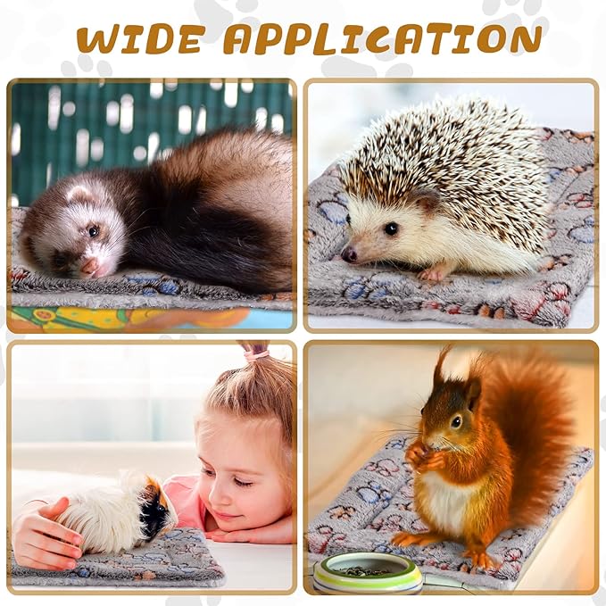 Tuanse 4 Pack Ultra Soft Dog Cat Bed Mat Small Animal Guinea Pig Bed with Cute Print Reversible Fleece Dog Crate Kennel Pad Cozy Washable Thickened Hamster Pet Beds Mat(13 x 10 Inches,Gray)