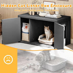 Cat Litter Box Enclosure,Multi-Functional Hidden Litter Box Furniture Cabinet with Adjustable Partition & Side End Table, Indoor Outdoor Cat House with Double Doors,Easy to Clean & Assemble, Black