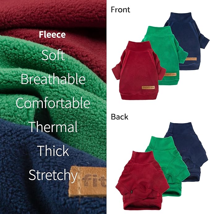 Fitwarm 3 Pack Classic Fleece Dog Sweater, Christmas Dog Winter Clothes for Small Dogs Boy Girl, Holiday Pet Apparel, Burgundy Red, Green, Navy Blue, XXL
