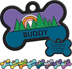 GoTags Silent Dog Tag, Personalized Engraved Bone Silicone Dog and Cat Name Pet ID Tags, Soundless No More Jingling Dog Tags with Design (Forest, Purple)