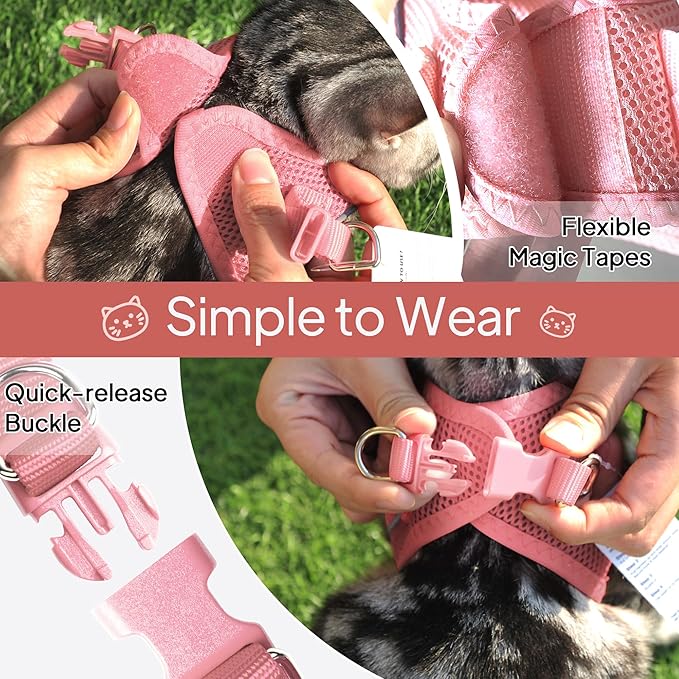TwoEar Cat Harness and Leash, Soft Dog Vest Harness Adjustable, Breathable Mesh Step-in Puppy Walking Jacket Reflective Easy Control for Extral Small Pets for Outdoor Walking (XXXS, Pink)
