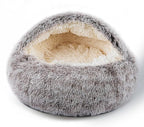 Cat Bed for Indoor Cats, Calming Cozy Cave with Self-Warming Plush, Entire Bed Machine Washable & Anti-Slip Base, Breathable Pet Bed for Small Cats&Dogs All Seasons (Khaki, 22 * 22inch)