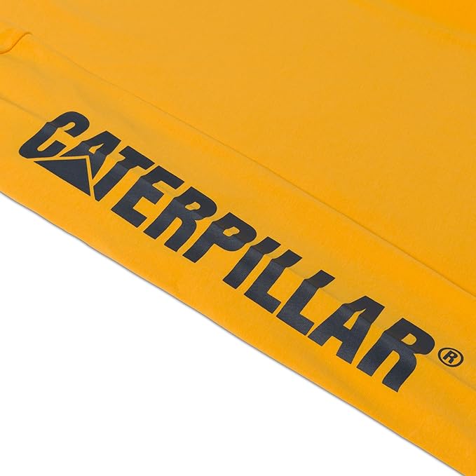 Caterpillar Trademark Banner Long Sleeve Tee Shirts for Men with Center Back Neck Wire Management Loop and Cat Workwear Logo