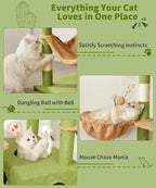 AMHANCIBLE Cactus Cat Tree, 70 Inch Tall Cat Tower for Indoor Cats, Multi-Level Cat Tree with Scratching Post, Hammock, Hanging Basket, Large Cat Condos for Adult Cats Kittens, Green, PT18GR