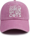 Just a Girl Who Loves Cats Hat for Women, Funny Adjustable Embroidered Cat Mom Baseball Cap