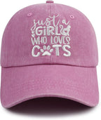 Just a Girl Who Loves Cats Hat for Women, Funny Adjustable Embroidered Cat Mom Baseball Cap