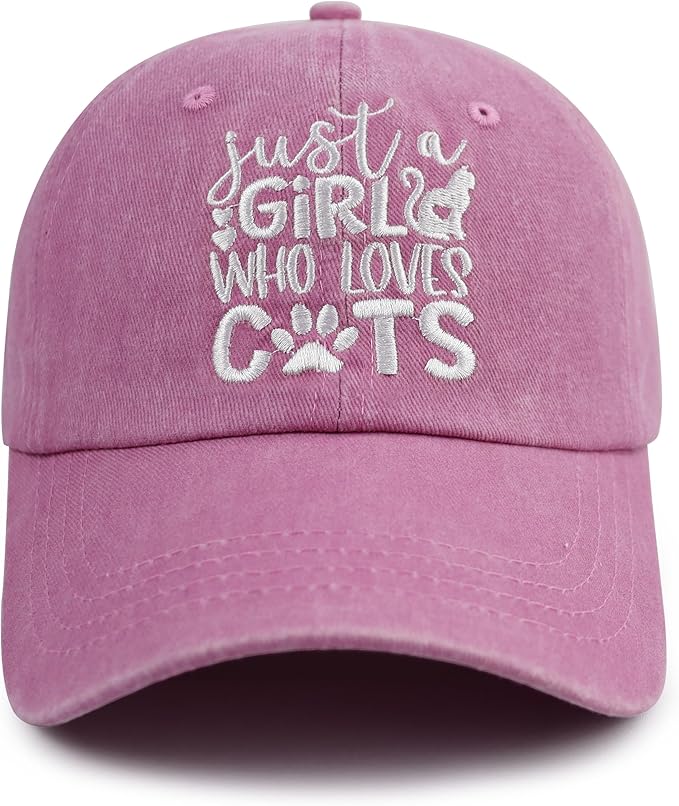 Just a Girl Who Loves Cats Hat for Women, Funny Adjustable Embroidered Cat Mom Baseball Cap