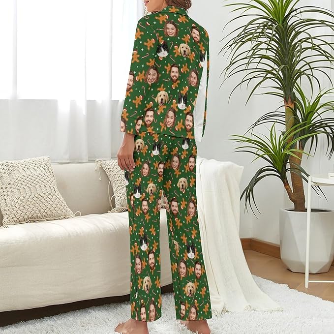Custom Face Pajamas for Women Men,Personalized Dog Cat Pet Pajamas Set,Christmas Long Sleeve Sleepwear Pjs